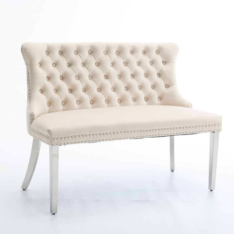 GOODSILO Luxurious Tufted Velvet Dining Loveseat Bench with Mid-Century Modern Design for Elegant Kitchen Seating image number 3