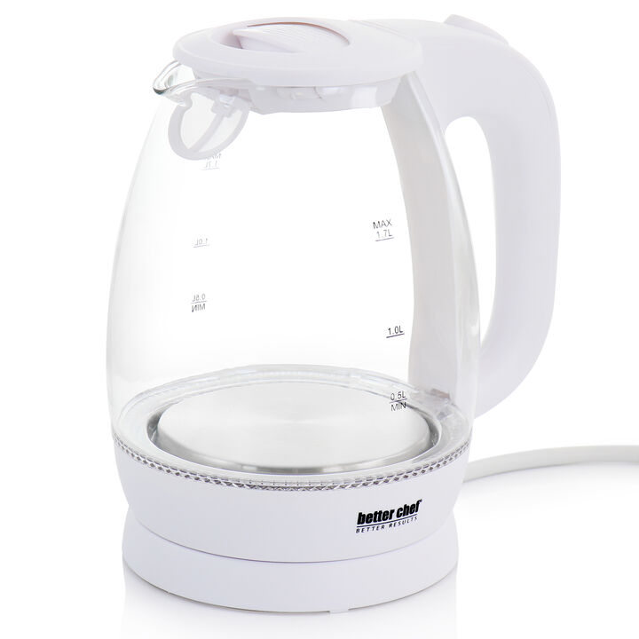 Better Chef 1.7 Liter Glass 360 Degree Cordless LED Electric Kettle in White