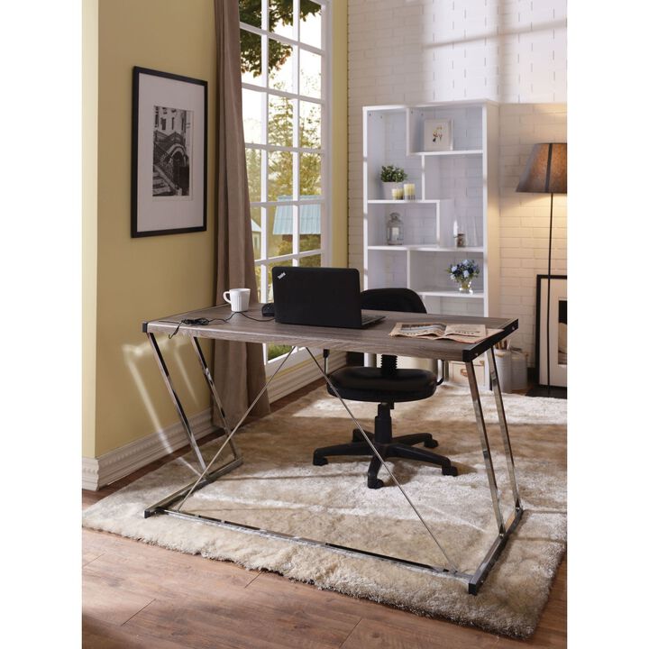 Finis Desk in Weathered Oak & Chrome 92344