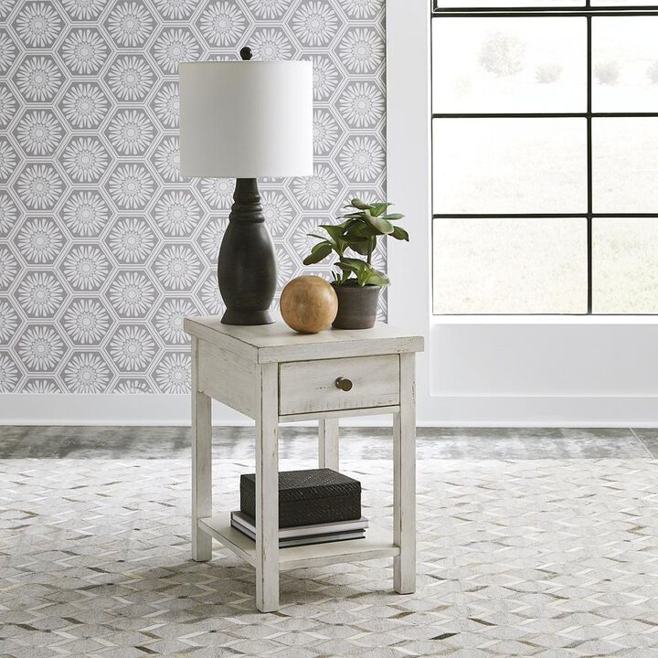 Liberty Furniture Modern Farmhouse Drawer Chair Side Table in Dusty w/ Heavy Distressing