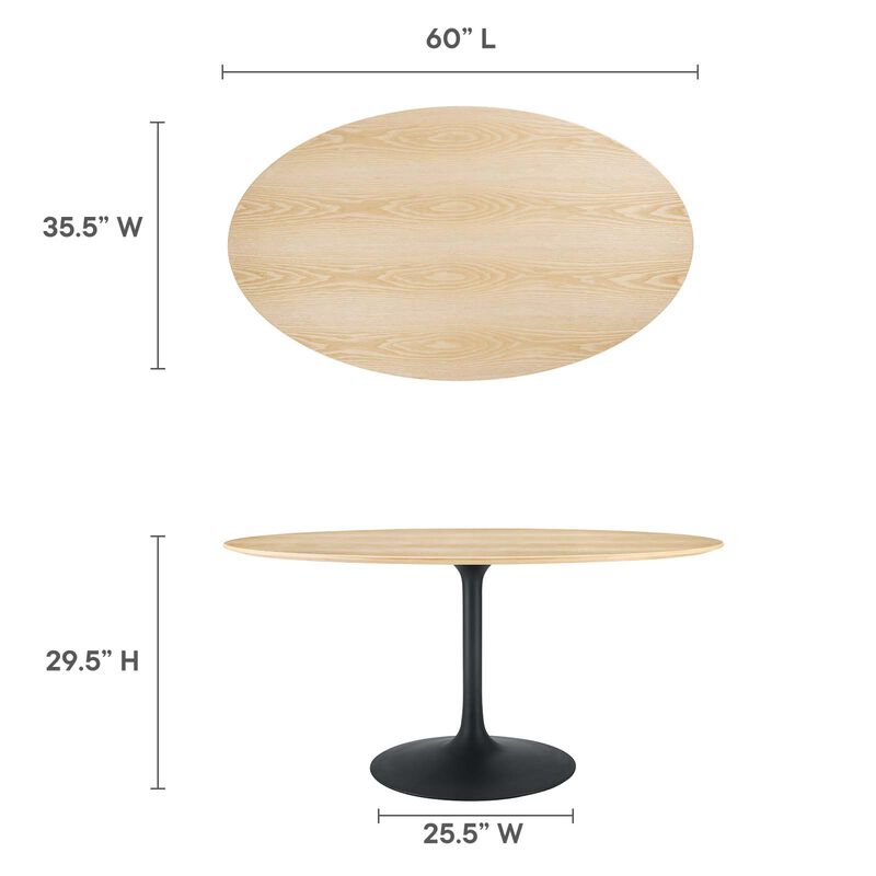 Modway - Lippa 60" Oval Wood Grain Dining Table Black Natural