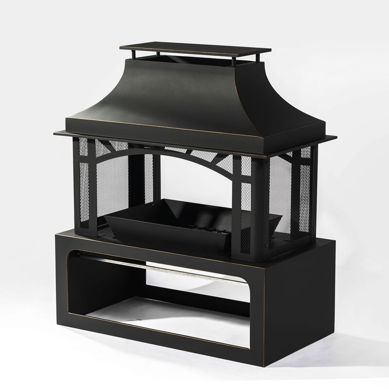 40" Wood Burning Fireplace, 50000 BTU Steel Fire Pit, Wood Burning Chimney for Outside Patio Deck Garden Backyard