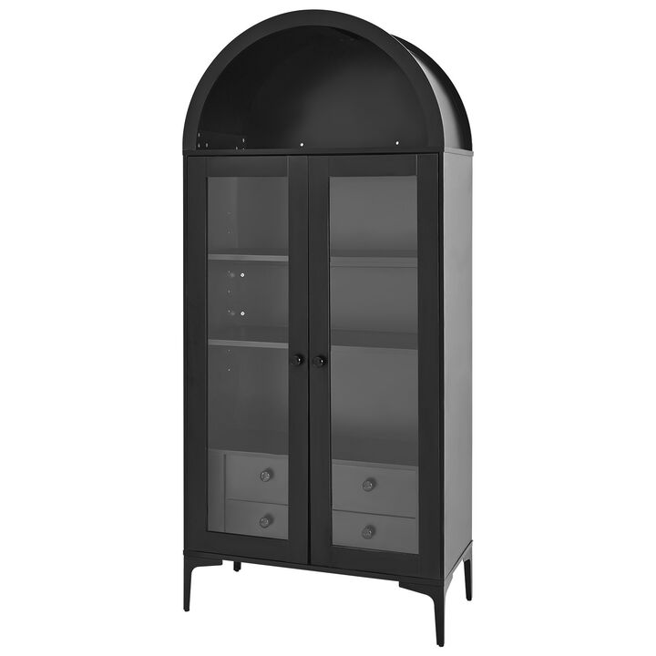 Tall Arched Display Cabinet with Glass Doors, Bookcase for Collectibles