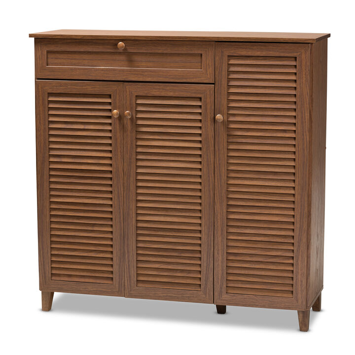 Baxton Studio Coolidge Modern 11 Shelf Wood Shoe Storage Cabinet With Drawer