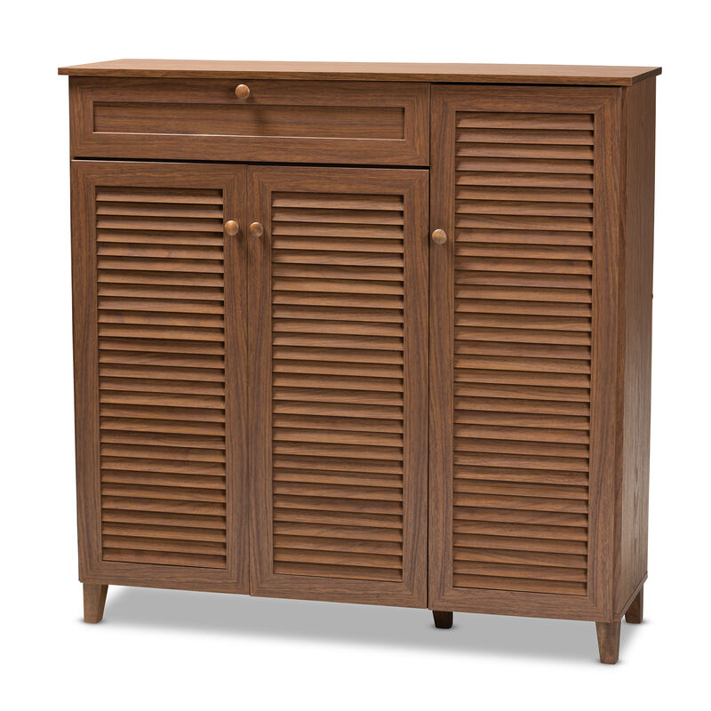 Baxton Studio Coolidge Modern 11 Shelf Wood Shoe Storage Cabinet With Drawer image number 0