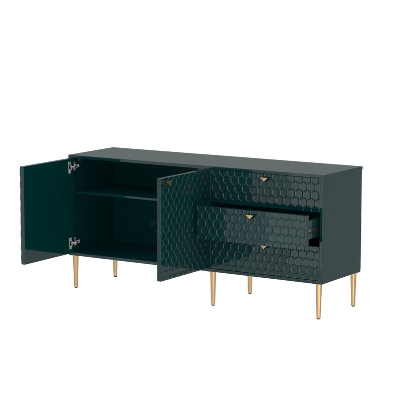 MONDAWE Green Modern Accent TV Stand with 2-Door Storage Cabinet and 3 Drawers