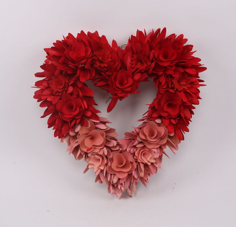 Wooden Rose Artificial Valentine's Day Floral Wreath - 15" - Red and Pink image number 5