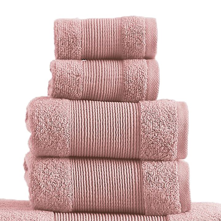 Lyra 18 Piece Ultra Soft Towel Set, Absorbent Textured Cotton Yarn, Pink-Benzara