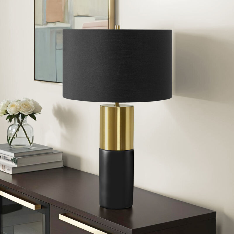 ELEMENT ACE Contemporary 25 Inch Table Lamp with Cylinder Base and Fabric Drum Shade, Adjustable 3-Way Lighting Ideal for Bedroom, Living Room and Nightstand Use image number 1