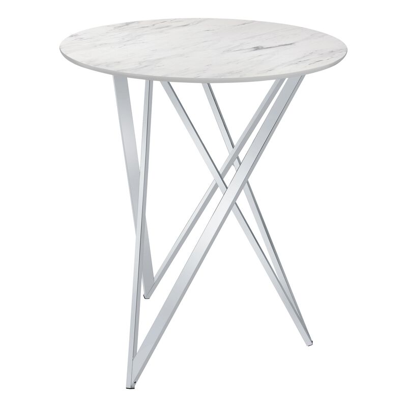 43 Inch Tall Bar Table, White Round Top, Art Deco Style Faux Marble Surface-Benzara image number 1