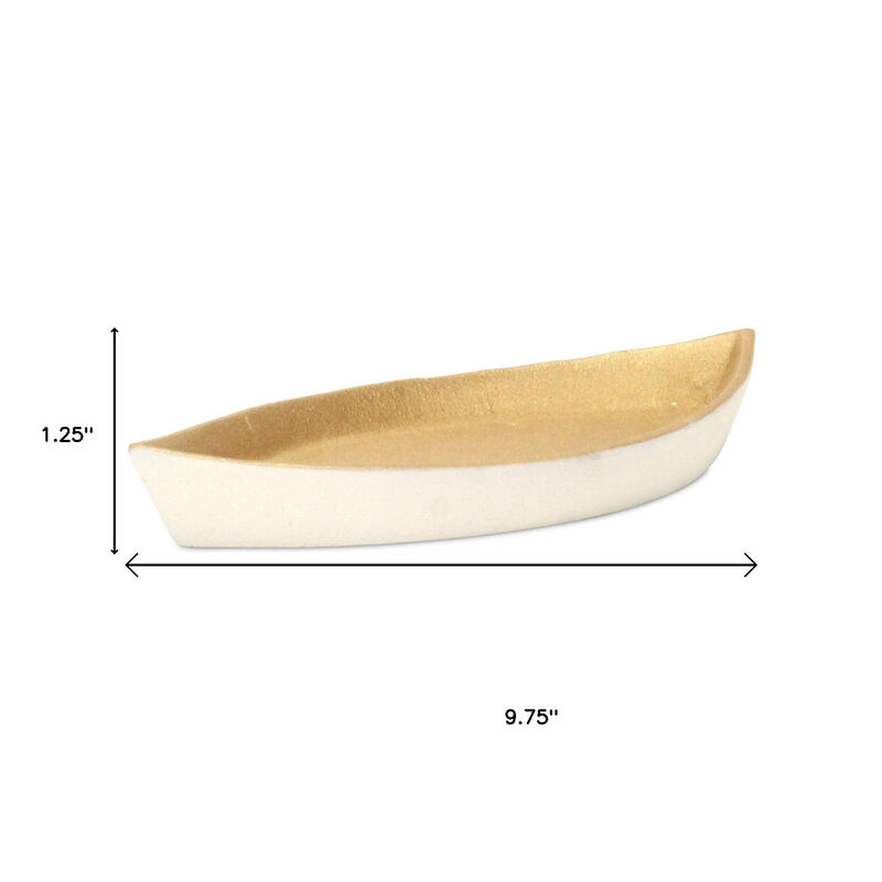 HomeRoots 10" Gold And Off White Cast Iron Oval Boat Shaped Tray image number 6