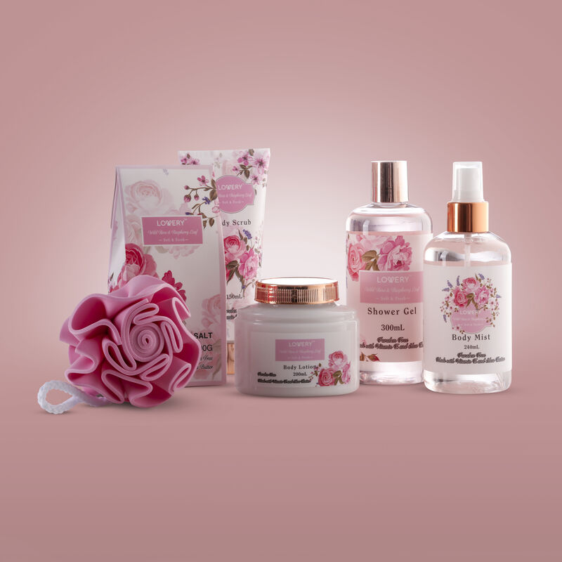 Lovery Home Spa Gift Basket - Wild Rose & Raspberry Leaf Scent - 7pc image number 5