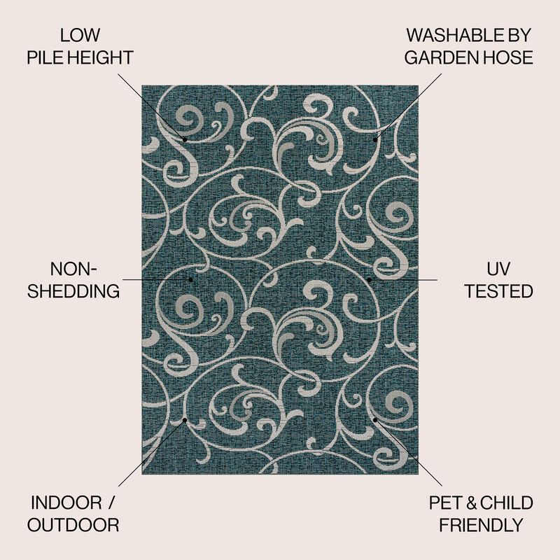 Maribel Traditional Classic All-Over Scroll Indoor/Outdoor Area Rug