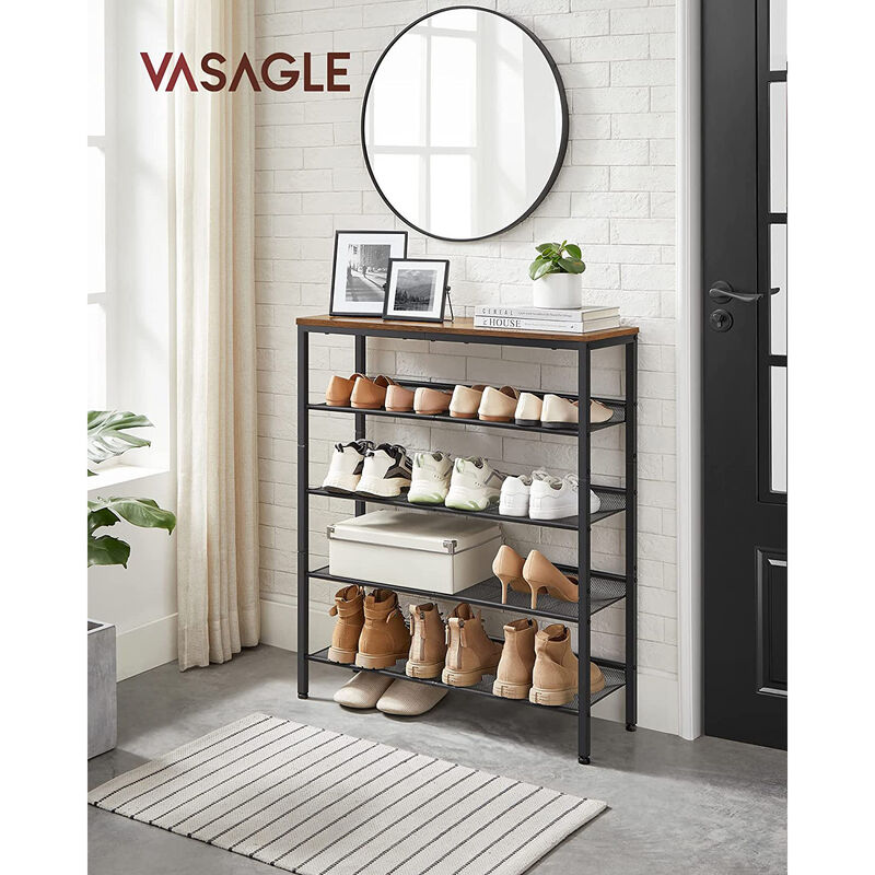 Shoe Organizer Rack with 5 Shelves and Extra Top Space &ndash; Tall Storage Unit for Footwear, Bags & Small Items