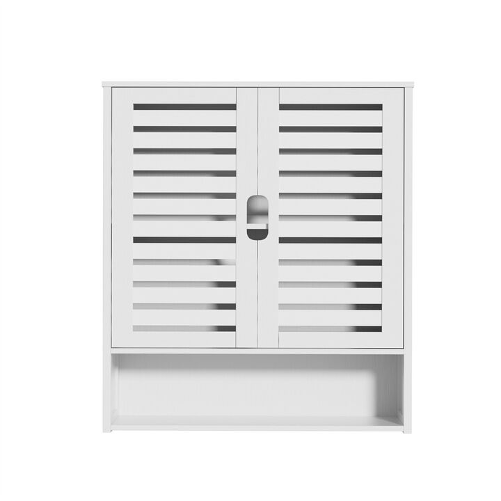 Bamboo Wall Cabinet Medicine Cabinet Storage Organizer Double Doors 3 Tier Shelf