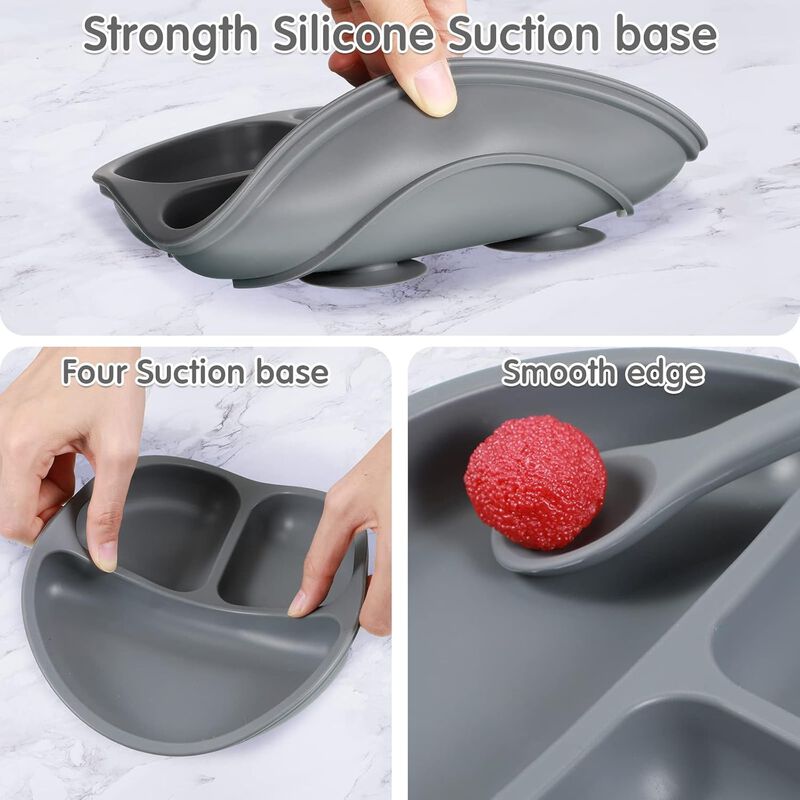 9-Piece Silicone Baby Feeding Set – Suction Plates, Bowls with Spoon, Fork, Microwave, Dishwasher Safe, Matte Colors