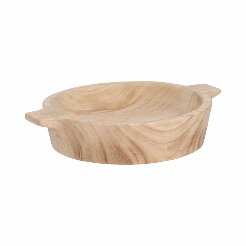 16" Round Wood Bowl With Handles, Natural image number 1