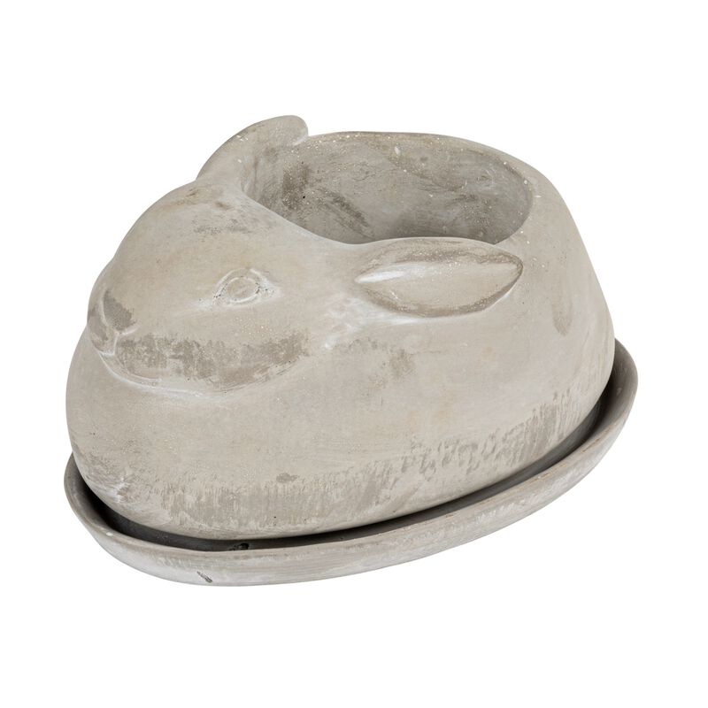 Cement Rabbit Planter with Saucer Set, Grey image number 0