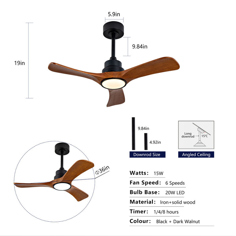 ELEMENT ACE 36-Inch Ceiling Fan with Integrated 3-Color Temperature LED Light, 6-Speed Remote Control, Reversible Blades, Quiet DC Motor for Bedrooms and Small Spaces image number 2