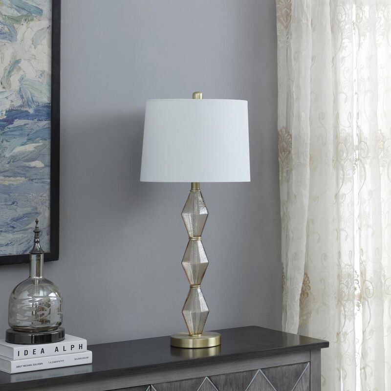 Hivvago 30" Brushed Gold Geo Glass Table Lamp With Shade