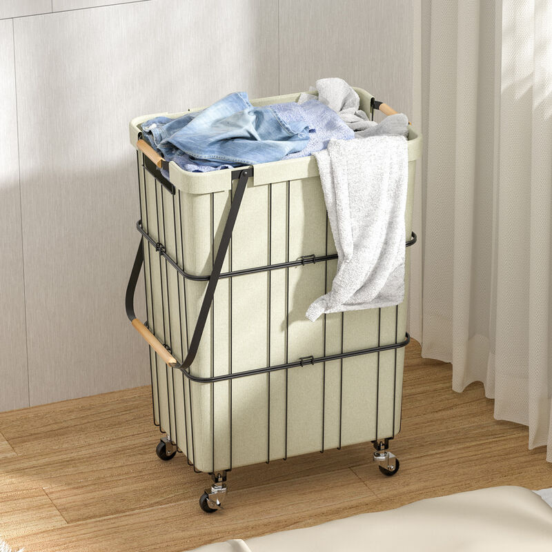 Oceanstar Mobile Rolling Storage Laundry Basket Cart with Handle