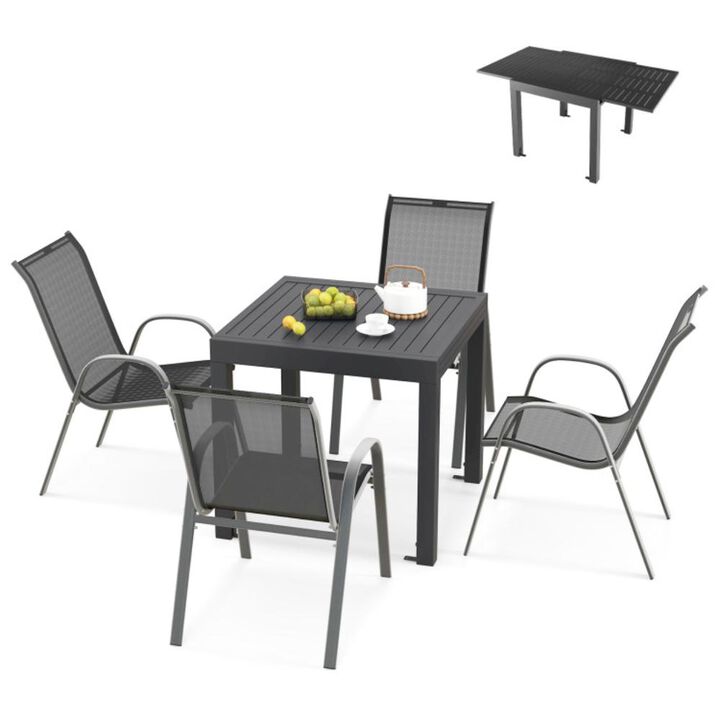 Hivvago Outdoor Dining Table Set with Extendable Aluminum Table and 4 Stackable Chairs