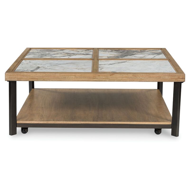 Tey Coffee Table with Caster Wheels, 48 Inch Square, Sintered Stone, Brown image number 4