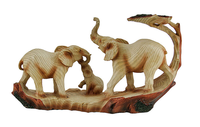 Elephant Family Safari Carved Wood Look Decorative Statue image number 2