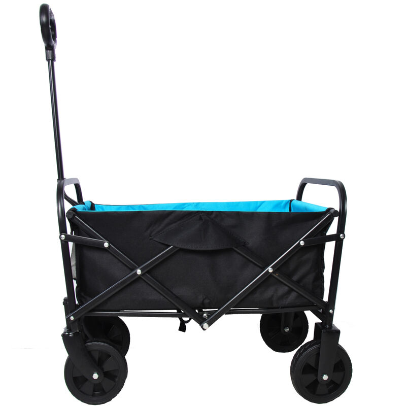 Folding Wagon Garden Shopping Beach Cart (black+blue)