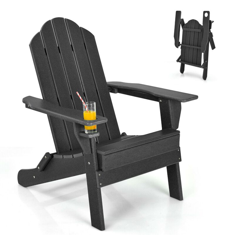 Foldable Weather Resistant Patio Chair with Built-in Cup Holder image number 3