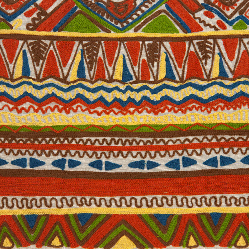HomeRoots 20" Beige and Orange Striped Cotton Blend Throw Pillow With Embroidery image number 4
