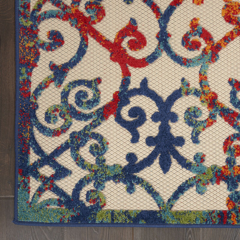 HomeRoots 10' X 14' Ivory Blue Orange Green And Red Medallion Indoor Outdoor Area Rug image number 5
