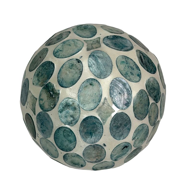 Sea Blue Capiz Shell 4 Inch Decorative Orbs Set Of 3 Coastal Balls image number 2