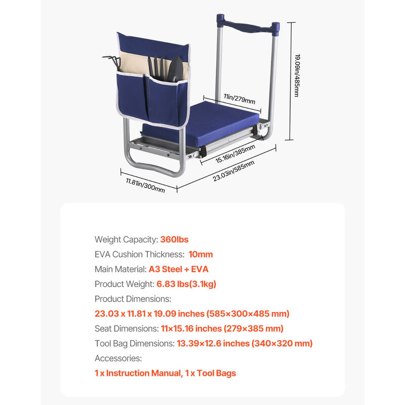 Heavy Duty Garden Kneeling Stool with 11" EVA Pad 2-in-1 Folding Design image number 5