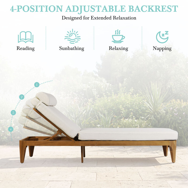 Merax Outdoor Lounge Chair Set with Natural Acacia Wood Frame, Adjustable Recline image number 3