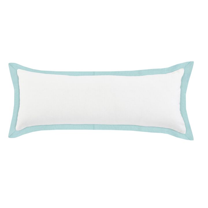 36" White and Blue Bordered Flange Frame Lumbar Rectangular Throw Pillow