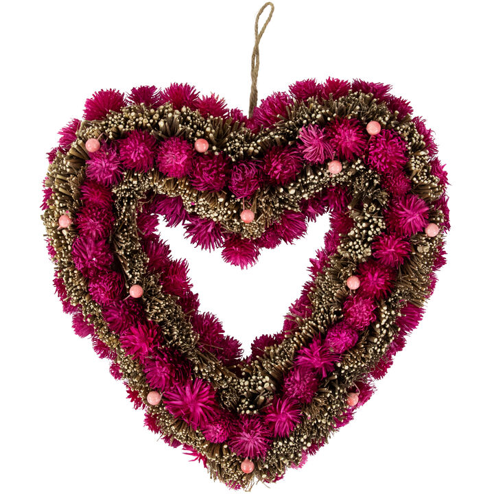 Pink Botanicals and Twigs Artificial Valentine's Day Heart Wreath  13-Inch  Unlit
