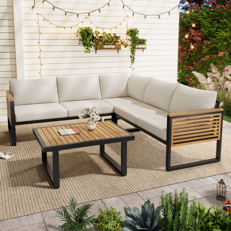 Merax Industrial-Style Outdoor Sofa Set with Acacia Wood & Iron Frame image number 2