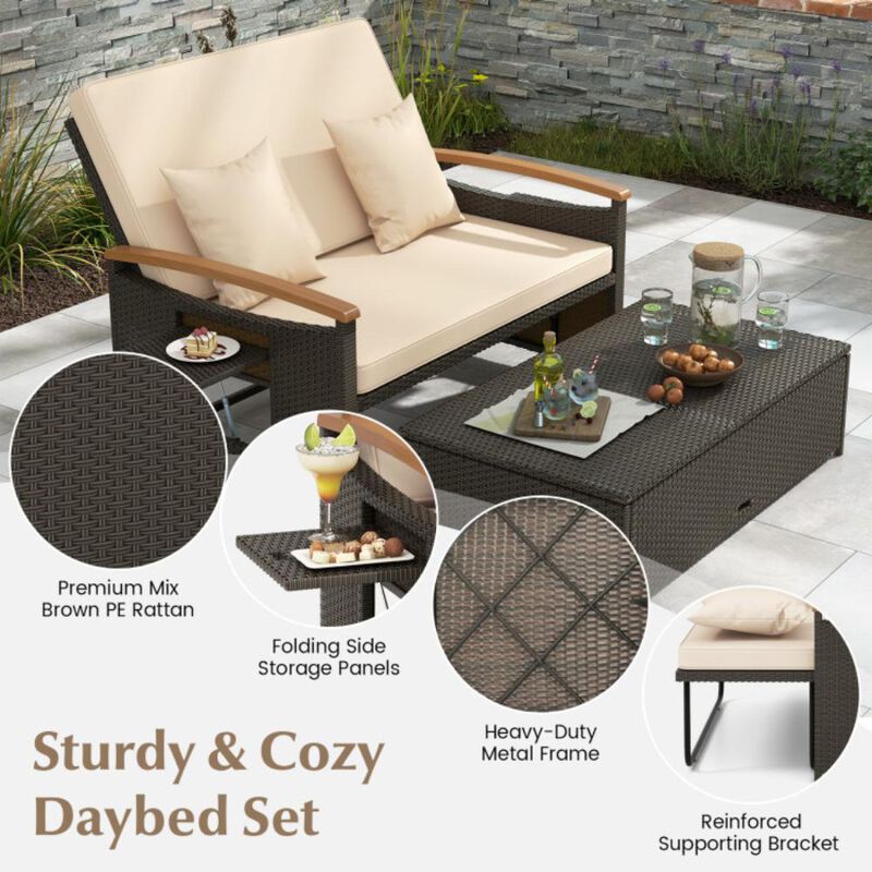 Hivvago Outdoor Wicker Daybed with Folding Panels and Storage Ottoman image number 6