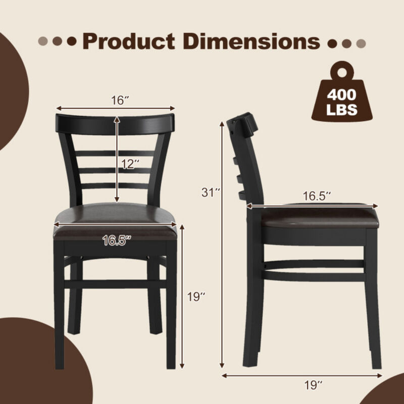 Wooden Dining Chair Set of 2 with Solid Rubber Wood Legs for Restaurant image number 2