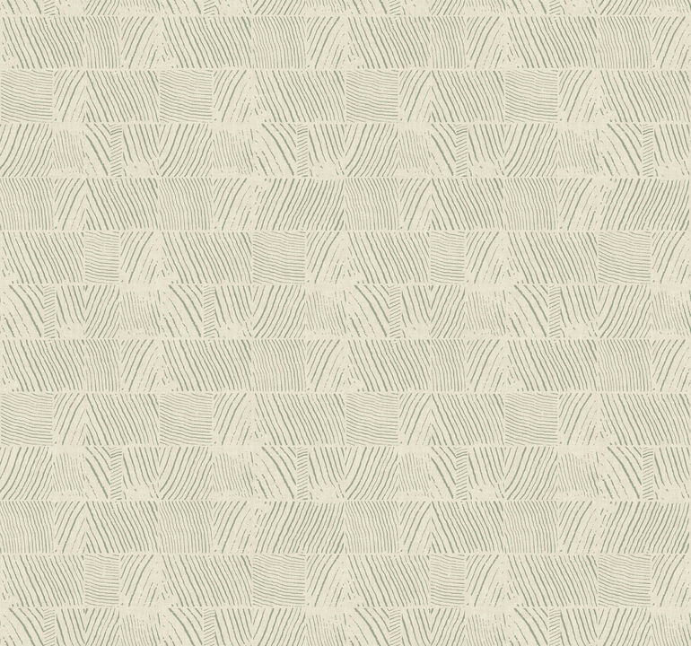 Woodcut Green & Stone Wallpaper