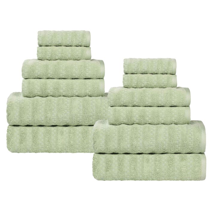 Zero Twist Cotton Waffle Stripe Towel Set Plush Absorbent Towels