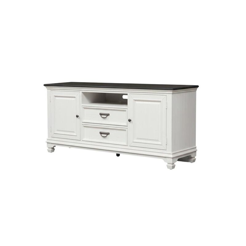 Liberty Furniture White TV console, wirebrushed finish, charcoal top, solid, 66-inch width image number 0