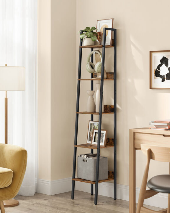 5 Tier Narrow Bookshelf Space Saving Storage Rack Organizer