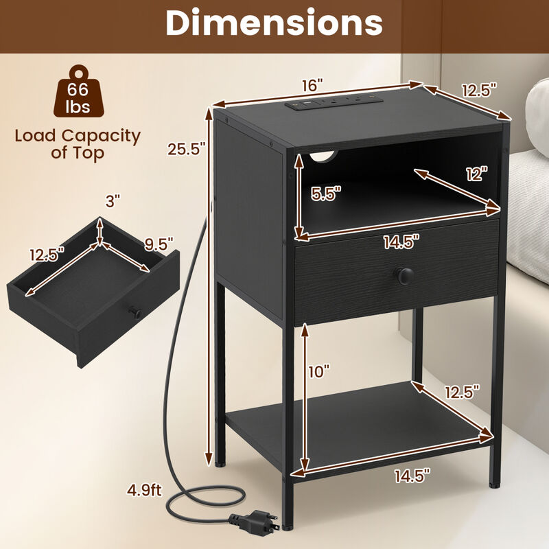 Modern Nightstand with Charging Station, USB Ports and Electrical Outlets image number 2