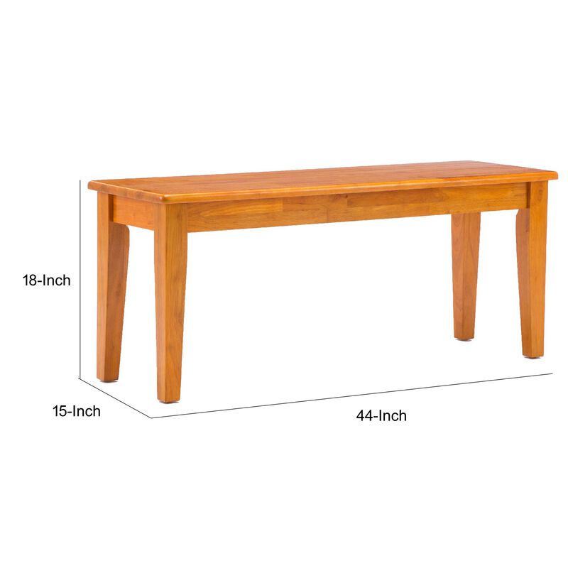 Nova 44 Inch Dining Bench, Tapered Legs, Oak Brown Wood - Benzara