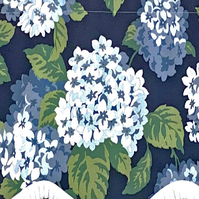 RLF Home Hydrangea Ruffled Provance valance Navy. 3" Rod Pocket 50"W x 17"L