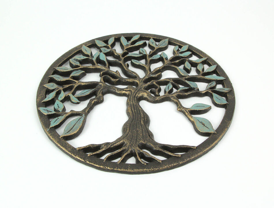Bronze Finished Cast Iron Tree Of Life Wall Hanging 11.75 Inches In Diameter