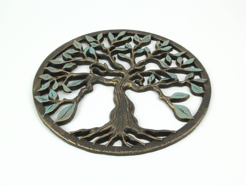Bronze Finished Cast Iron Tree Of Life Wall Hanging 11.75 Inches In Diameter image number 1