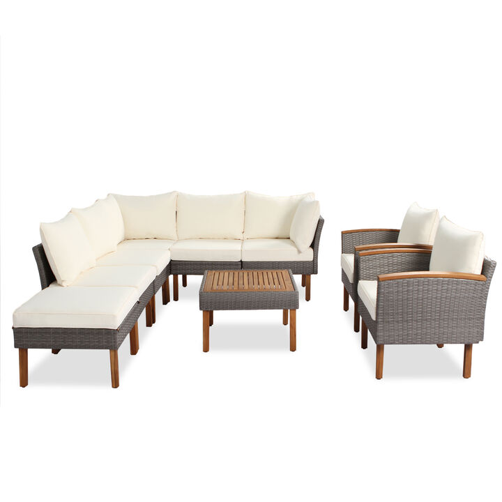 Whisen Patio Rattan Furniture Set, Outdoor Conversation Set with Coffee Table, Washable Cushion